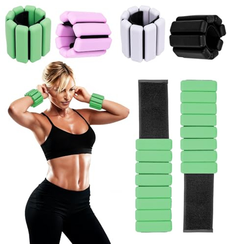 Suzmei Wrist & Ankle Weights for Women, Wearable Strong Arm & Leg Weights Set of 2(1Lbs Each), Adjustable Ankle Weights for Walking, Yoga, Dance, Barre,Gym,Exercise,Pilates,Walking Running (green)