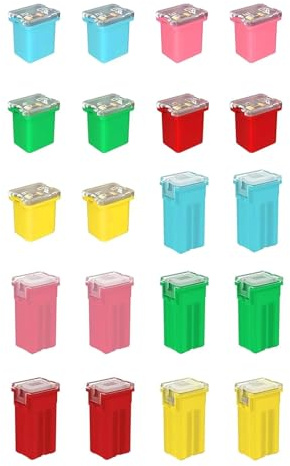 Wvxilyr 20 Pièces fusibles Jcase automobile, Assortiment de fusibles en forme de boîte pour remplacement de sécurité, 20A, 30A, 40A, 50A et 60A, Profil bas et haut pour camions, voitures et SUV