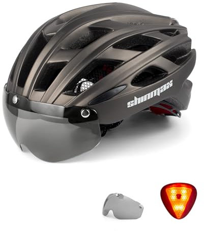 Shinmax Fahrradhelm Herren Damen Fahrradhelme mit Visier Abnehmbarer Schutzbrille MTB Helm mit LED Rücklicht für Erwachsene Radhelm Atmungsaktiv Einstellbarer Sicherheitsschutz Rennradhelm NR-096
