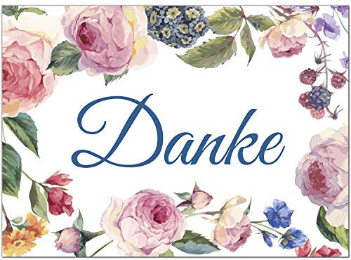 10 x Dankeskarten mit Umschlag - Rosen Blumen Vintage edel schön und hübsch - Danksagungskarten, Danke sagen, nach Hochzeit, Geburt, Baby, Taufe, Geburtstag, Kommunion, Konfirmation, Jugendweihe