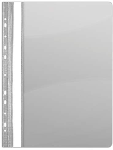 DONAU 1704001PL-13 Plastik Schnellhefter Gelocht A4 Grau, Sichthefter Kunststoff Strapazierfähigem PVC Hart Glasklares Deckblatt Klemmmappe für Büro und Schule, Eurolochung | 10er Pack