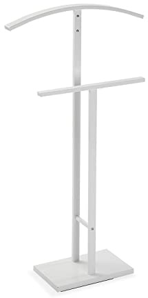 Versa Lund Appendiabiti da notte moderno multifunzionale con 2 grucce o appendini per abiti da uomo o donna, dimensioni (A x L x P) 100 x 20 x 52 cm, acciaio, colore bianco