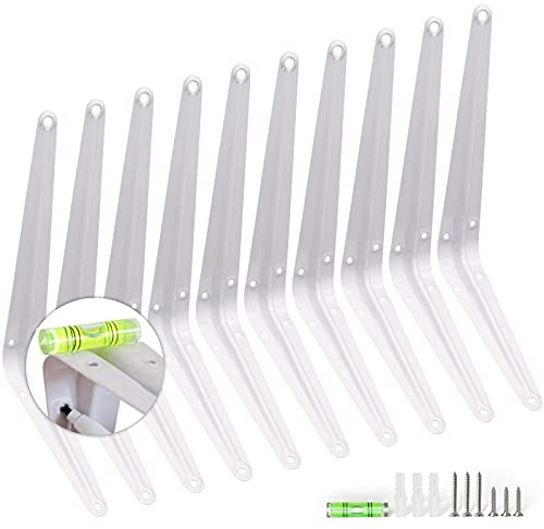 KOOLPUG 10 Stück Regalhalterung, 304 X 254mm Regalwinkel weiss mit mini wasserwaage, halterungen für regalbretter, regalwinkel weiss metall, regalwinkel schwerlast