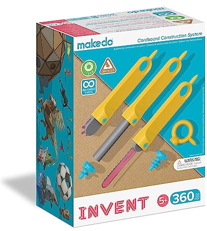 Makedo Invent | Upcycling-Werkzeugkasten aus Karton (360 Teile) | STEM- und STEAM-Lernspielzeug für Zuhause und Schule | Wiederverwendbares Werkzeug für Jungen und Mädchen ab 5 Jahren