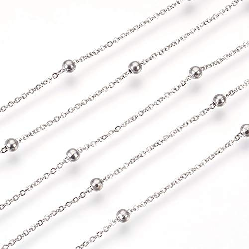 Cheriswelry 80 cm satellitkedja runda kulor pärlor rostfritt stål kors kabel kedja för smycken halsband armband hantverk tillverkning 1,5 mm