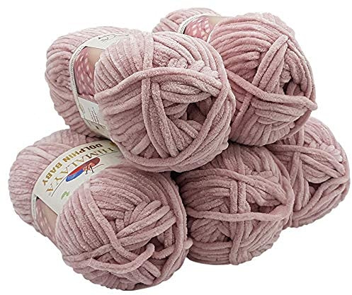 5 x 100 Gramm Himalaya Dolphin Strickwolle, Babywolle , 500 Gramm Wolle Super Bulky (altrosa 80349)