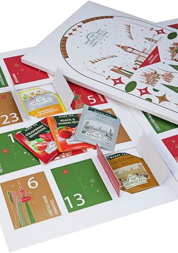 Ahmad Tea Adventskalender 2025 - Teekalender zum Aufstellen mit 24 verschiedenen Teesorten - Schwarztee, Grüntee, Früchte- und Kräutertee - 24 Einzeln Verpackte, Aromaversiegelte Teebeutel