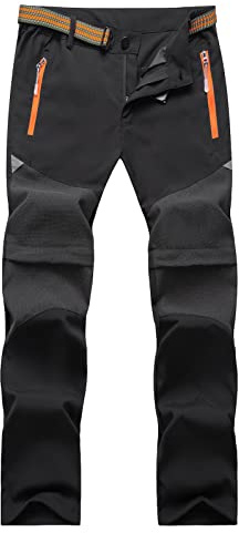 Maeau Pantalon de Travail 2 en 1 avec Fermeture éclair Enfant Séchage Rapide Léger Imperméable Pantalon d'extérieur de randonnée Pantalons Softshell avec Ceinture Printemps été Automne Noir 8 Ans