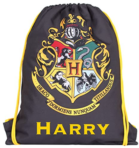Harry Potter - Kindertasche mit Kordelzug – personalisierbarer leichter Rucksack – schwarzer PE-Beutel – 42 x 34 cm – wasserdichte Tasche als Geschenk, Schwarz