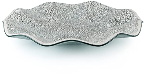 MDLUU Mosaic Centerpiece Tray, 11.6 Decorative Glass Plate, Home Decor Glass Bowl for Dining Room Table, Coffee Table, Gift (Silver)
