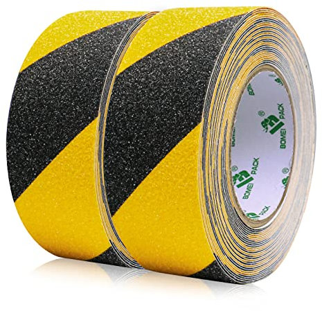 2 Pack Bande Antidérapante Adhésive pour Escaliers, Ruban Adhésif de Sécurité, Ruban Adhésif Antidérapant Jaune Noir, Rubans d'Avertissement, Marquage de Sécurité (5CM x 10M), BOMEI PACK