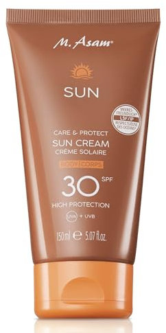 M. Asam SUN Care & Protect Körper Sonnencreme LSF 30 (150 ml) – mit sofortigem Schutz vor UV-Strahlung, pflegt Haut mit Sheabutter & Vitamin E, wasserfeste, nicht klebende Textur, vegan & wasserfest