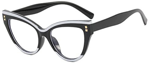 Mode Frauen Brille für Damen Retro Cat Eye Niet Dekoration Rahmen, schwarz weiß
