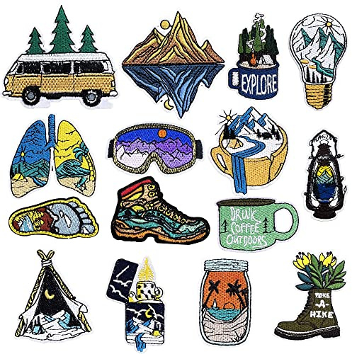 Woohome Patches zum Aufbügeln, 15 Stück Landschaft Bügelflicken Applikation Gestickten Aufnäher für T-Shirt Jeans Taschen Kleidung