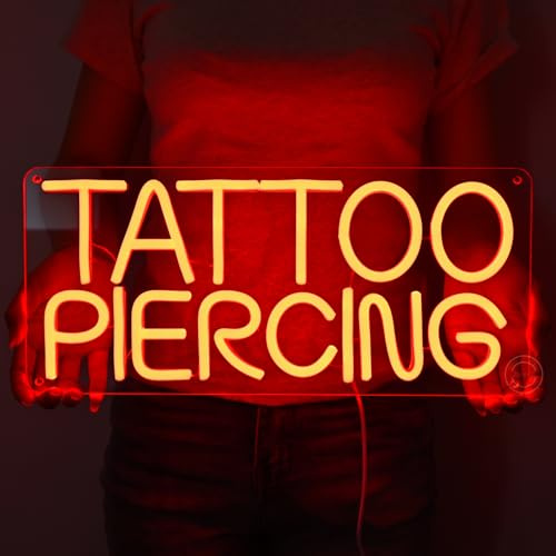 Britrio TATTOO Neon Light Sign for Tattoo Salon Studio Ear Body Piercing Shop LED Fun Wall Decor for Stores Logo Window Display Man Cave Garage Bedroom Christmas Birthday Gift Red 5V USB 15.8 IN
