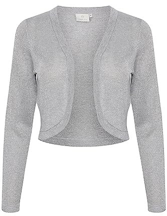 KAFFE Kvinnors Bolero Slim Fit långärmad öppen framsida rundade kanter, Grå mel. W. Silver Lurex, XL