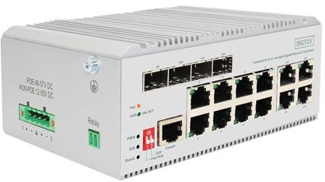 Digitus 8 Port Gigabit Ethernet Netzwerk Poe Switch, Industrial, L2 Managed, 4 Sfp Uplink. SwitcH-Typ: Managed, SwitcH-Ebene: L2. Basic Switching Rj-