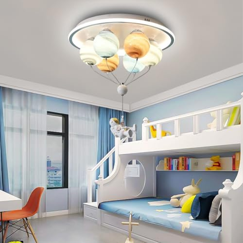 RuiRfh Moderner Astronauten Kronleuchter Kinderzimmer Deckenleuchte Jungen und Mädchenzimmer E27 Deckenlampe kreativer Raum einfacher romantischer Glasschirm Planet für Schlafzimmer Wohnzimmer Babyzim
