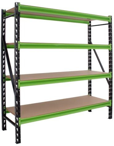 TRUTZHOLM Industrieregal Milo 200x190x60 cm, Schwerlastregal steckbar, 4 Ebenen, 4 t Gesamttraglast, 1 t je Boden, Lagerregal aus Stahl mit MDF-Böden