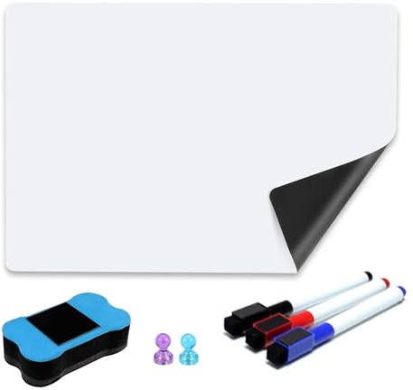 Whiteboard Magnetisch Folie, A3 Whiteboard Folie Magnetisch Magnettafel Kühlschrank mit Whiteboardstift Schwamm Magnettafel Selbstklebend für Schulen Büros und Familien