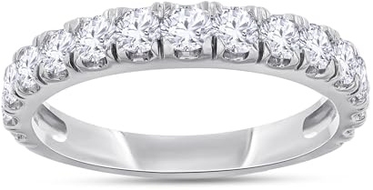 Women’s 1 Carat Round Lab Grown Diamond Half Eternity Wedding Band in 14K White Gold Plated 925 Sterling Silver - Stackable Anniversary & Engagement Ring, Gift for Her (F-G Color, VS-SI Clarity)- 8