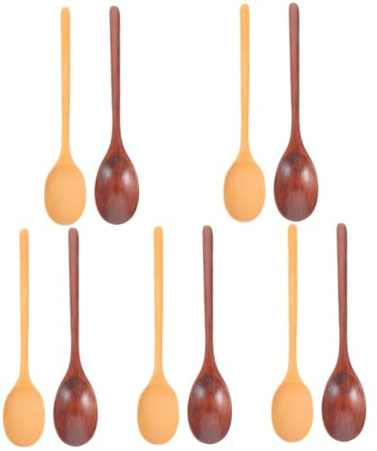 Amosfun 10pcs Japanese Soup Spoon Wooden Mixing Spoon for Ramen Stirring Long Handle Cooking Food Scoop for Daily Dinner