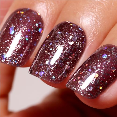Ozzeal UV Nagellack Glitzer, 15ML Braun Schillernd Glitzer UV-Gel Nail Polish Herbst Winter Regenbogen Soak-Off LED