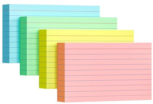 Colored Index Cards 4x6, 160 Pack, Ruled Index Cards, Flash Cards for Studying, Heavy Note Cards for Office, Home and School，Four Colors, Each Color Individually Wrapped, 40 Pack Per Package
