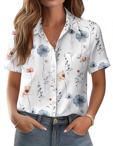 Zeagoo Blouse for Women Short Sleeve Button Down Shirts Work Clothes