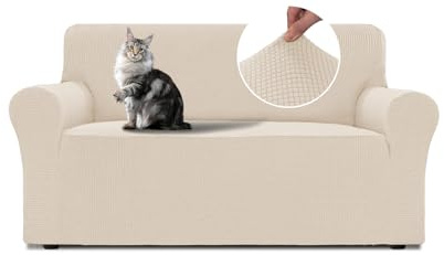 BellaHills Sofa Überzug 2 Sitzer (170-185cm) Sofabezug Stretch Kratzschutz Sofa Katze Mit Armlehne Sofaschoner rutschfest Sofa Cover Sofaüberwurf Couchbezug Wohnzimmer Natur