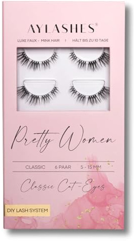 AYLASHES - DIY Wimpernextensions Maxi Box Pretty Women | 6 Paar Wimpern | bis zu 7 Tage Halt | Wimpern DIY Set für zu Hause | künstliche Wimpern | Klebewimpern | Cat eye lashes | lash extension set