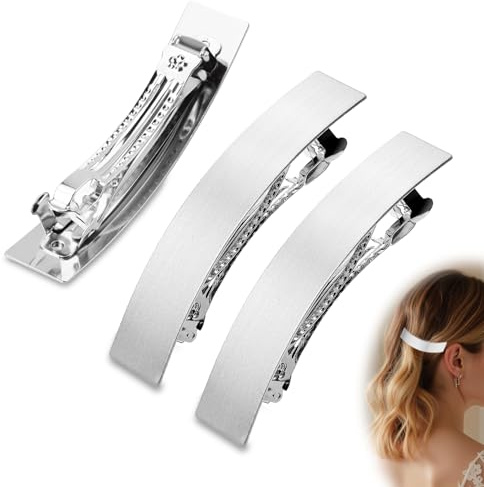 Mbsomnus 3 Stück Französische Haarspange 9 cm French Hair Clip Metall Haarspangen für Damen Flache Spangen Barrette Haarspange Silber Haarclip Dutt Automatisch für Frauen Mädchen Alle Haartypen