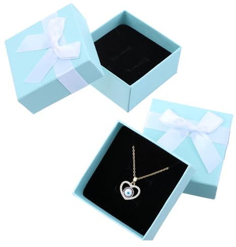 Giantree 2 Stück Schmuck Geschenkbox, Kleine Geschenkbox, Ringschachtel Geschenkverpackung mit Schleife Quadratisch Kleine Papier Box für Armbänder Ohrringe Halsketten Schmuckgeschenke(Blaugrün)