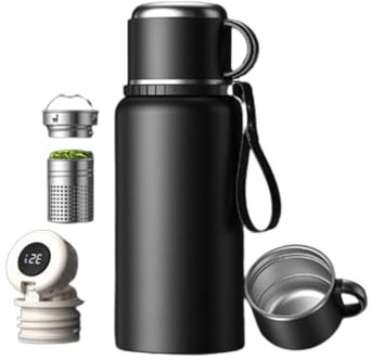 aichilra Thermal Water Bottle, Stainless Steel Water Bottle 1.5L Insulated Water Bottle with Temperature Display Lid and Cup for Hot Cold Drinks