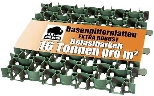 BigDean 100 Rasengitter Kunststoff 25 m² bis 16 t/m² belastbar & befahrbar | Paddockplatten in grün, Maße pro Platte 50 x 50 x 4 cm - mit bis zu 16 Tonnen befahrbar