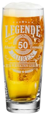 LUXENTU Willi Becher 0,3l mit graviertem Motiv, Bierglas für ein Jubiläum & besondere Anlässe, Helles-Glas mit Lasergravur-Veredelung, Spülmaschinengeeignet, Legende seit 50 Jahren