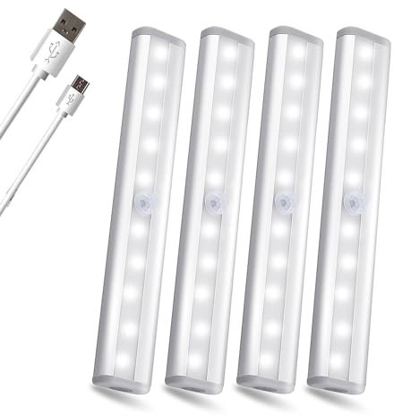 LDOPTO Schrankbeleuchtung Led mit Bewegungsmelder 4 Stück Schranklicht Schrankleuchte Led Leiste Unterbauleuchte Küche Schrankleuchten für Kleiderschrank, Treppe, Kofferraum, RV