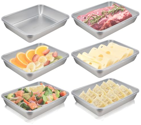 Mulaibdin 6 Pcs Stainless Steel Deli Containers, Bacon Cheese Storage for Fridge, Cold Meat Containers with Lid, Meal Prep Container Reusable, Food Container for Pasta,Celery, Microwave Safe (L)