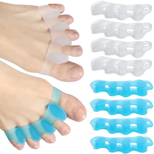 Rvaciio Toe Separator, 10Pcs Gel Toe Spacers for Overlapping Toes, Soft Silicone Bunion Corrector, Toe Straighteners with Portable Plastic Box