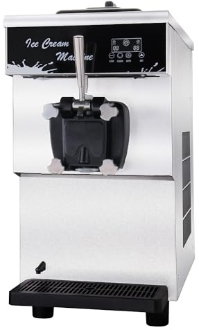 CVS Single Head Commercial Ice Cream Machine 1500W – Stainless Steel Soft Serve Ice Cream Maker Machine with 5.5L Hopper & 1.6L Freezing Tank, 16L/H Output, LCD Screen, Automatic Ice Cream Machine