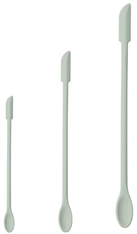 DiiWmme 3Pcs Different Size Mini Silicone Spatula Set, Double-Headed Makeup and Kitchen Scraper, Long-Handled Jar Spoon for Makeup, Jam, Lotion (Green)