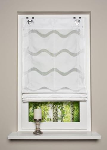 Tenda a pacchetto per finestra con occhielli, in tessuto decorativo, con ganci per finestra, colore bianco lana, 1 pezzo (larghezza x altezza): 60 x 130 cm