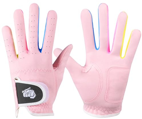 Gritborn Kids Golf Gloves Premium Breathable Left Hand Children's Youth Junior Toddler Golf Gloves for Boys and Girls,Pink Left 16