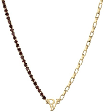 PAUL VALENTINE - Damen Halskette Edelstahl - mit Zirkonia Stein - PV Logo Anhänger