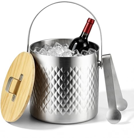 3L Eiswürfelbehälter mit Deckel, Zange Doppelwandig Isolierter Eiskübel aus Edelstahl Eiswürfelbehälter Edelstahl Ideal Zum Kühlen Von Wein Champagner und Getränken für Bar Zuhause und Party