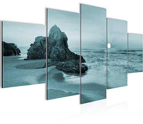Runa Art - Bilder Sonnenaufgang Strand 200 x 100 cm 5 Teilig XXL Wanddekoration Design Türkis 609551c