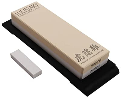 Wusaki SUEHIRO - Pierre à Aiguiser Japonaise Fabriquée par Suehiro en Céramique Double Face Grains 3000/8000 - Vendu avec sa Pierre Nagura