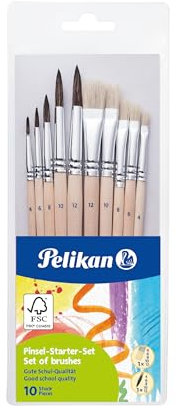 Pelikan Pinsel Starter-Set mit 5 Haar- und 5 Borstenpinseln, für die Schule, 10 Stück