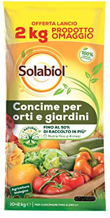 SOLABIOL 86600056 Concime Granulare Biologico Orti e Giardini con Tecnologia Natural Booster, Marrone, 12 kg