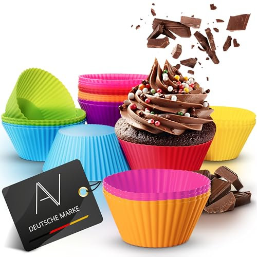 AVANA Wiederverwendbare Muffinformen aus hochwertigem Silikon Cupcakeförmchen BPA-Frei Backformen Muffinförmchen 8 Farben, 24er-Set